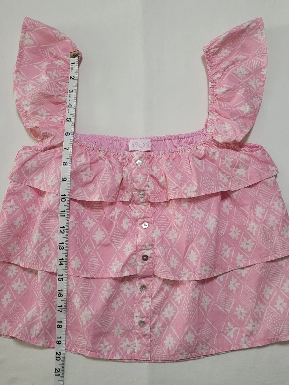 Pink Lily Pink Floral Tiered Ruffle Button Tank Top Small Coquette